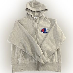 Champion, Light Gray Zip-Up Hoodie, Size Large
